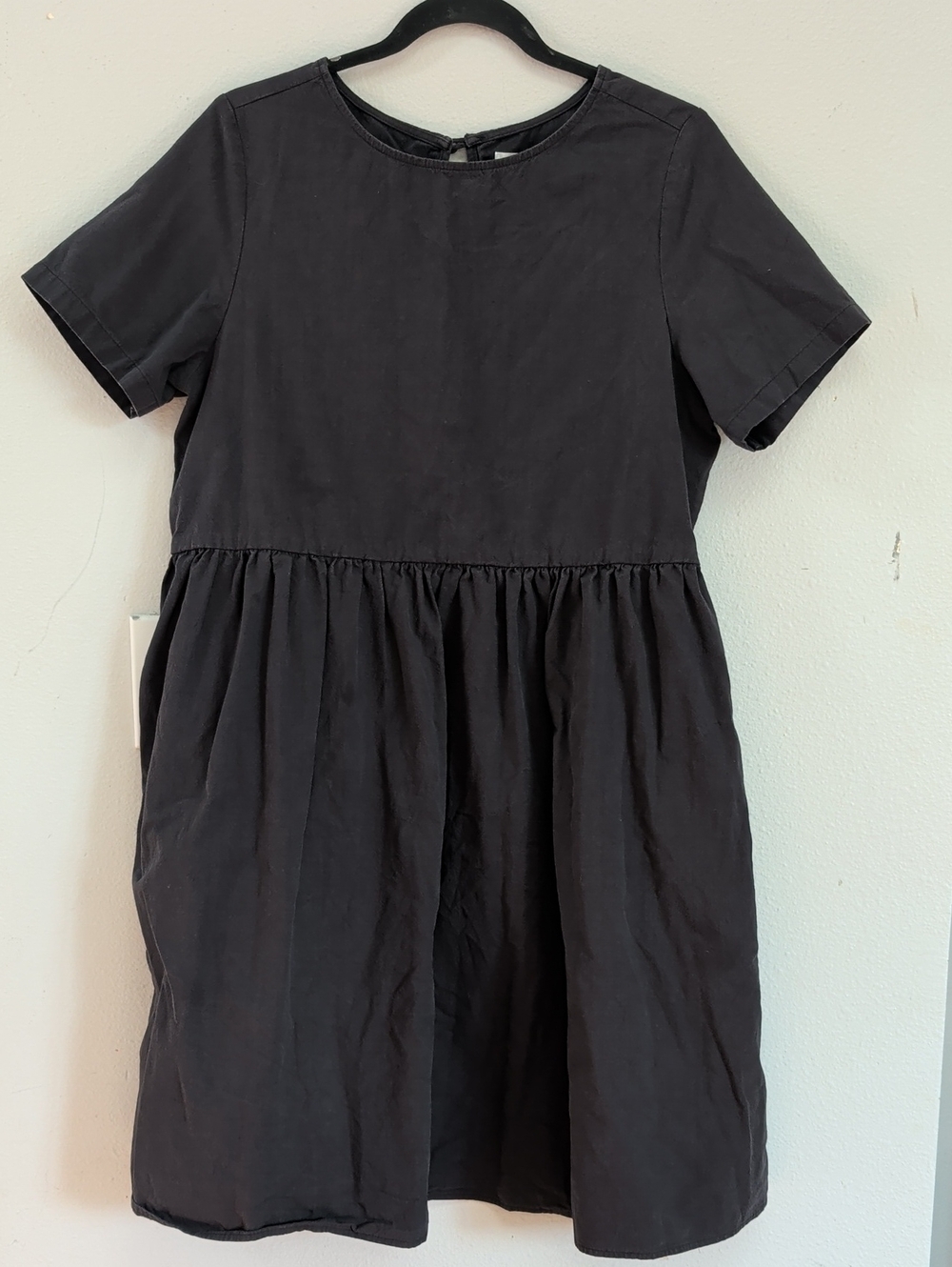 Tradlands Nico Gathered Waist Short Sleeve Washed Black Dress